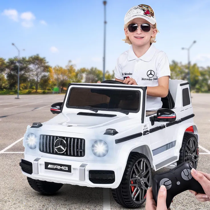Actionbikes Motors Mercedes AMG G63, Kinder Elektroauto mit Fernbedienung, Musik- und Motorsound, 3-6 km/h, weiß, ab 3 Jahre