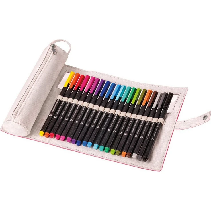 STAEDTLER Federtasche Fineliner triplus rPP, gefüllt mit 20 Stück in Pastellfarben, mit Lederoptik und durchsichtigem Fenster