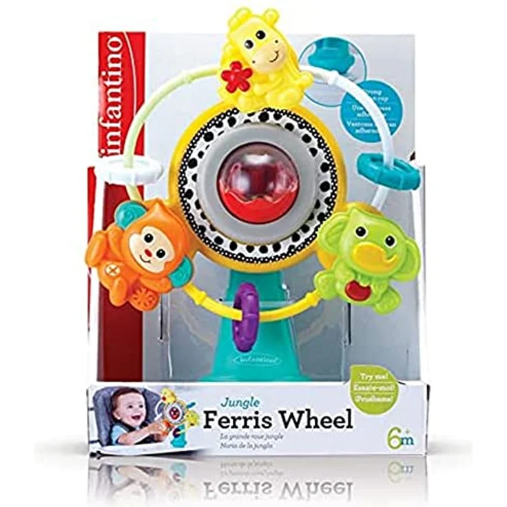 INFANTINO 315125-00 Dschungel-Riesenrad – Drehendes Riesenrad mit drei Dschungeltieren und Musik und mit praktischem Saugnapf, mehrfarbig – Bild 4