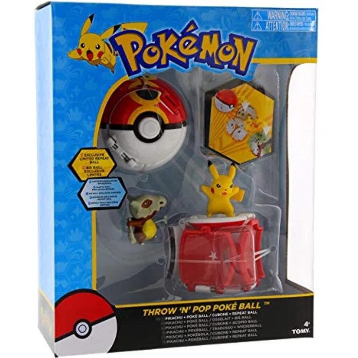 TOMY Wurfball-Set mit einem Pokeball Pikachu und Poke Ball/Cubone und Repeat-Ball-Figur , POK MON Training, 2 Poke Throw 'N Pop-Bälle
