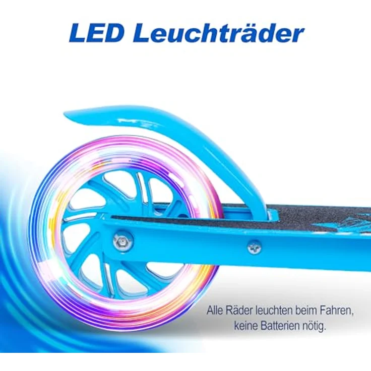 Habib Gruppe Kids Scooter, Mitwachsender Tretroller mit LED-Rädern, klappbar, 4-stufig höhenverstellbar für Kinder 3-10 Jahre, Blau – Bild 5