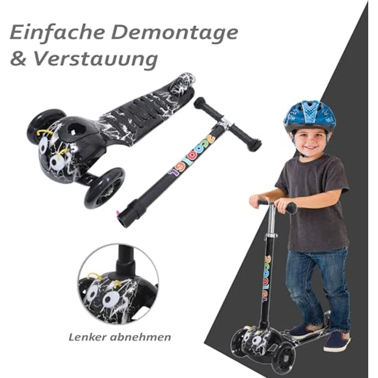 Habib Gruppe Kinderroller 3-Räder, Kinderscooter mit LED-Rädern, Höhenverstellung, rutschfest, für 3-8 Jahre, max. 50 KG – Bild 2
