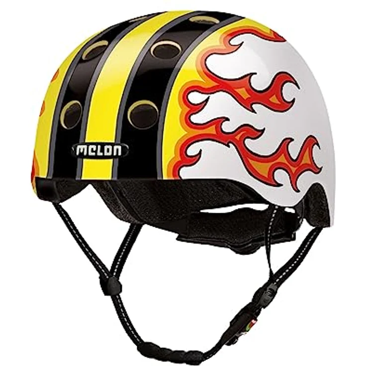 Melon Fahrradhelm »Fired Up« für Damen, Herren und Kinder | Leichter & sicherer urbaner Cityhelm mit Magnetverschluss in bunt mit Flammen | Größe M-L (52–58cm) – Bild 1