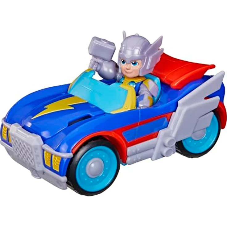 Hasbro Marvel Iron Man und Thor Donner Rennwagen Set, 3 Fahrzeuge mit posierbarem Thor und abnehmbarem 2-in-1 Zubehör – Bild 8