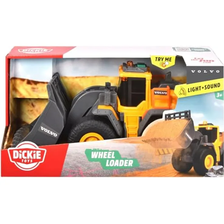 Dickie Toys Volvo Wheel Loader, Spielzeugauto mit Licht- und Soundeffekten