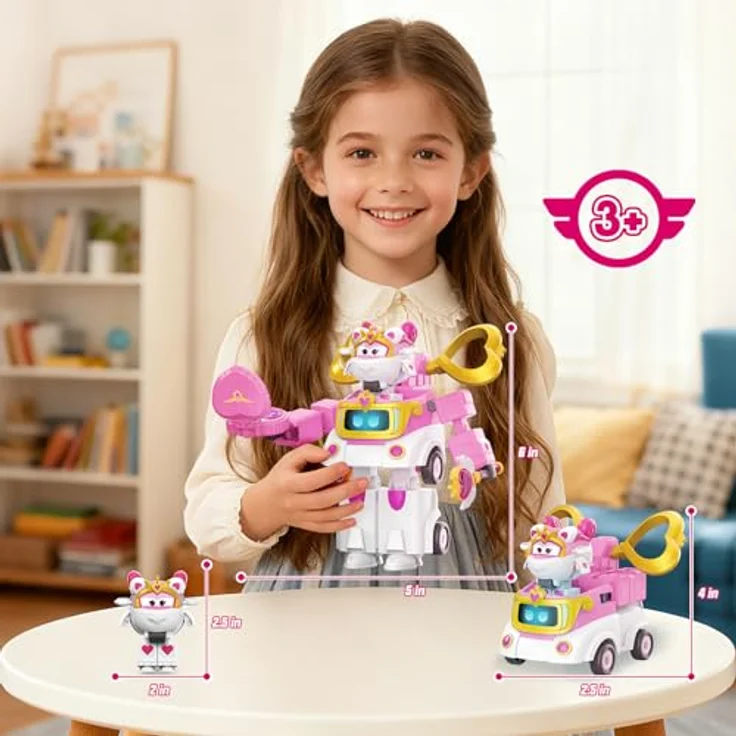 Super Wings Verwandlungsroboter Sara, 15,5 cm 2-in-1 Fahrzeugspielzeug mit 5 cm Figur, rosa, für Kinder ab 3 Jahren – Bild 3
