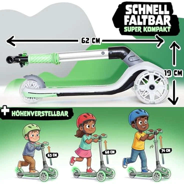 Apollo Whizzie LED Kinderroller, höhenverstellbarer Dreiradscooter für Kinder ab 3 Jahre, stabil und sicher bis 60 kg – Bild 5