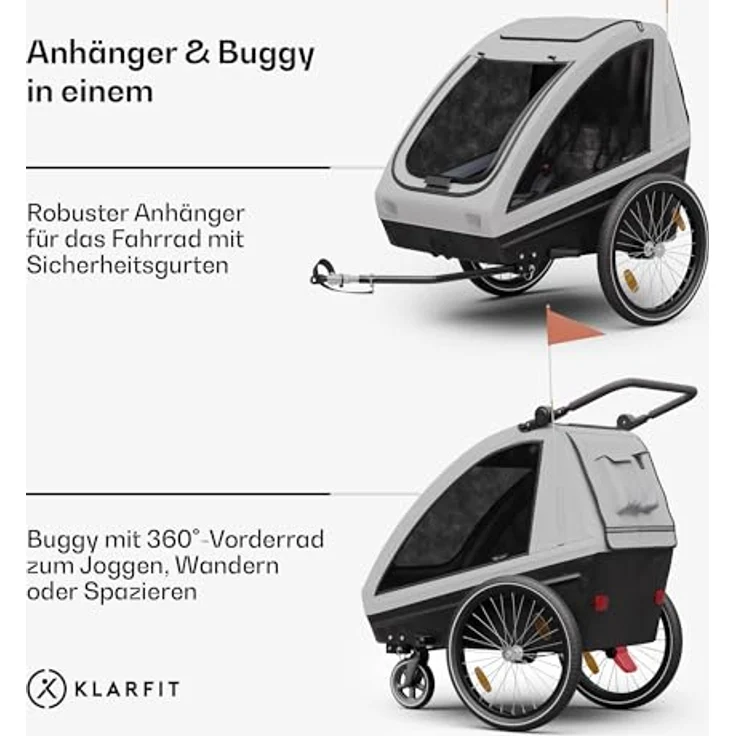KLARFIT Fahrradkinderanhänger GoKiddo Fahrradanhänger, 2 Kinder, klappbar, UV-schutz, wasserabweisend, Stahl 20-29" – Bild 3