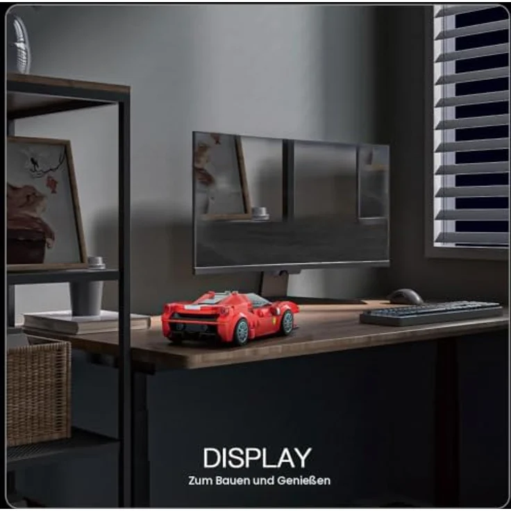 Mould King Technik Speed Champion F488 GTB Rennwagen, Klemmbausteine Set mit 329 Teilen und Acryl-Vitrine – Bild 4