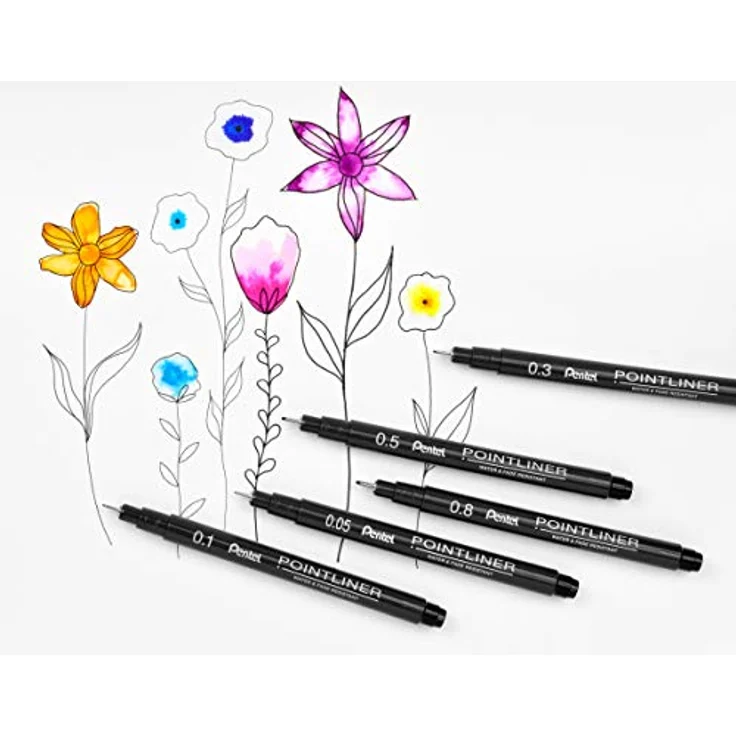 Pentel Pointliner Fineliner-Set schwarz, 5 Spitzenbreiten von 0,05 bis 0,8 mm, wasserfest, ideal zum Zeichnen und Schreiben – Bild 8