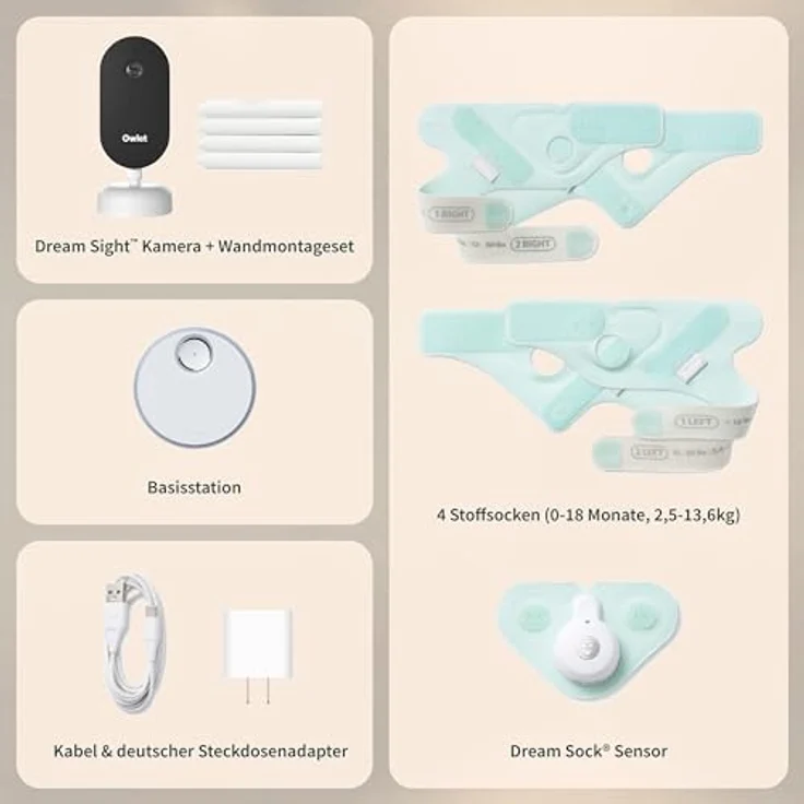 Owlet Dream Duo Smart Baby Monitor – Dream Sock® Sensor, 2K HD Kamera, Puls- & Sauerstoffmessung, Schlafanalyse, WLAN & App-Steuerung, Bedtime Blue – Bild 3