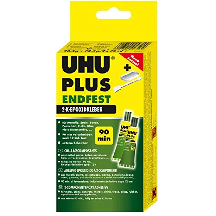 UHU Plus Endfest 90 min, 2-K-Epoxidkleber mit Mischwanne, 2 x 75 ml, extreme Belastbarkeit, vielseitig einsetzbar – Bild 1