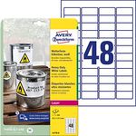AVERY Zweckform L4778-8 Wetterfeste Folienetiketten (384 Klebeetiketten, 45,7x21,2mm auf A4, extrem stark selbstklebend, wasserfest, strapazierfähig, bedruckbare Outdoor Klebefolie) 8 Blatt, weiß