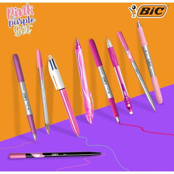 BIC Pink & Purple Stifte Set: Kugelschreiber, Fineliner, Bleistifte, Tintenroller & Permanent Marker, Metallic-Rosa Etui – Bild 5