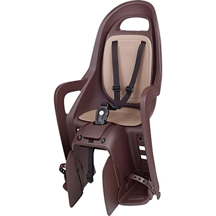 POLISPORT 8406100016 - Groovy CFS ökologischer Rücksitz für Fahrräder mit 26'' bis 29'' Rädern geeignet für Kinder mit Gewicht 9 bis 22 kg mit Verankerung auf dem Gepäckträger Color Dunkelbraun/Braun