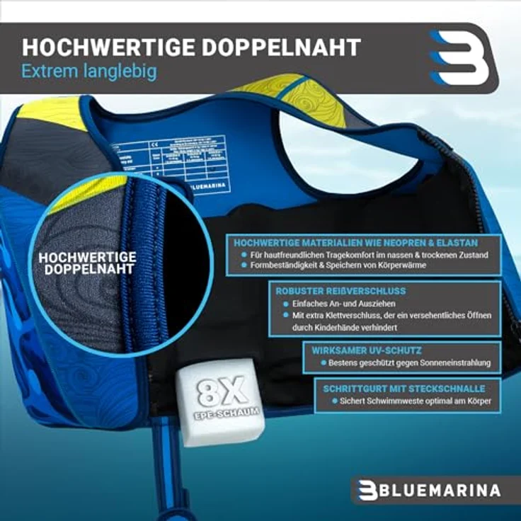 Bluemarina Schwimmweste für Kinder | Schwimmhilfe für Kind ab 1-9 Jahren (Laguna, S) - Auftriebshilfen aus EPE-Schaum, UV-Schutz, Schrittgurt – Bild 4