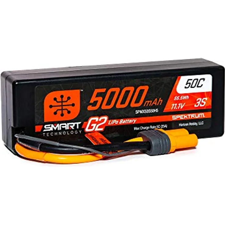 Spektrum SPMX53S50H5 5000mAh 3S 11.1V Smart G2 LiPo Akku 50C Hard Case IC5, grau/silber, hohe Leistung und integrierter Mikrochip