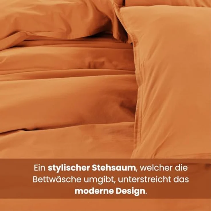 wometo Bettwäsche Renforce Stone-Washed 135x200 & 80x80 cm 100% Baumwolle - Curry currygelb OekoTex weich modern Used-Look Leinen-Optik – Bild 5