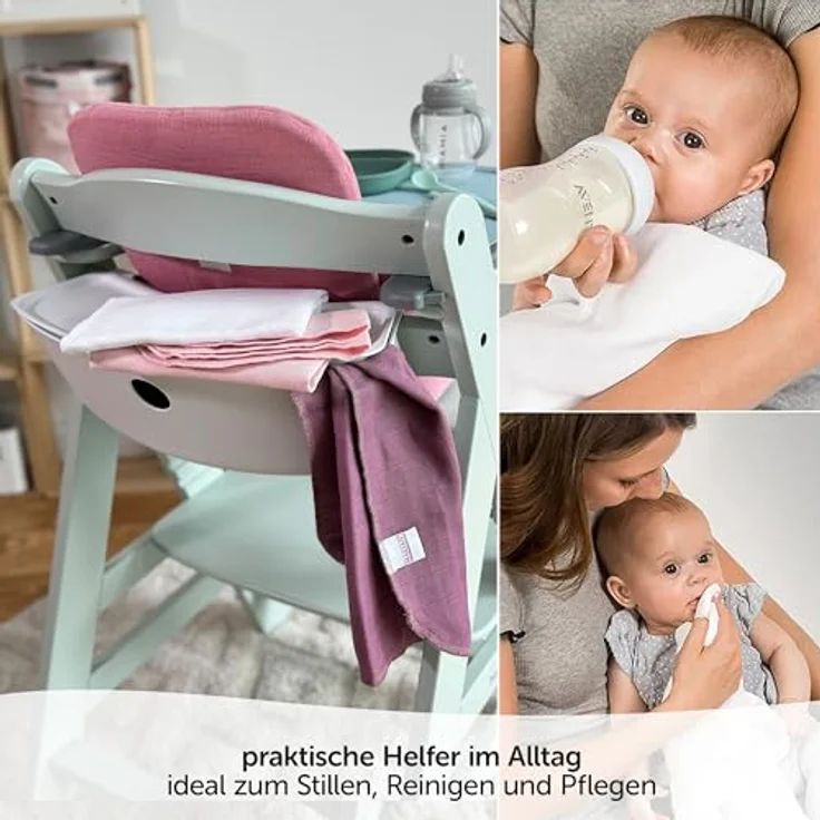 MAKIAN Mullwindeln 9er Pack, 40x40 cm, Oeko-TEX® Standard 100 geprüft, 4-lagige Stoffwindeln in Premium Qualität - Orchidee/Puder/Weiß – Bild 2