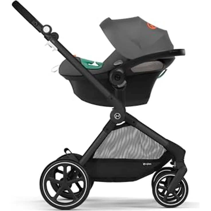 Cybex Eos Basic 3-in-1 Kombikinderwagen Schwarz mit Adapter + Aton B2 I-Size Autositz Lava Grau, leicht und wendig, für urbane Nutzung