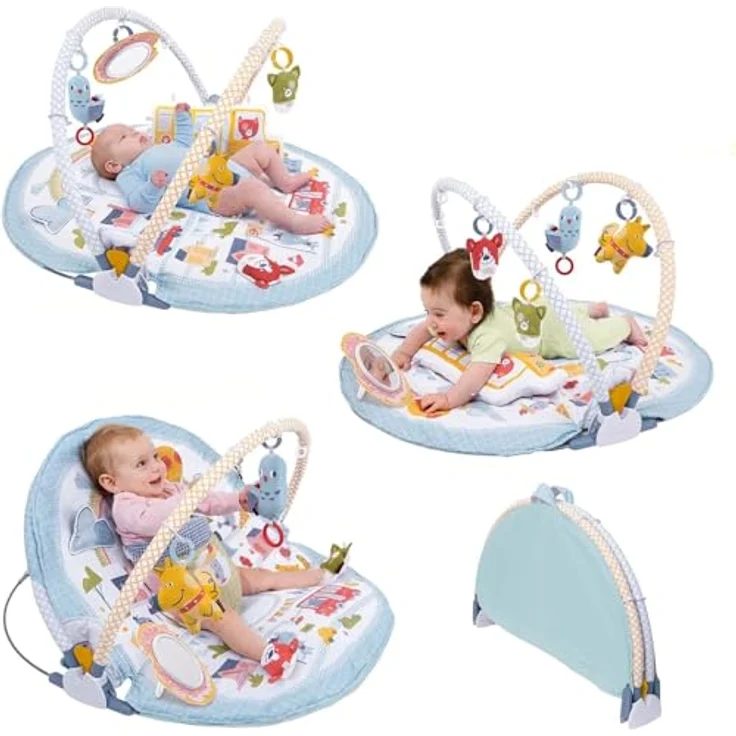 Yookidoo Baby Gym Urban, 3-in-1 Activity Center für Neugeborene mit Bauchlage-Spielzeug, Kissen & Babyspiegel, bunt, 0–12 Monate – Bild 1