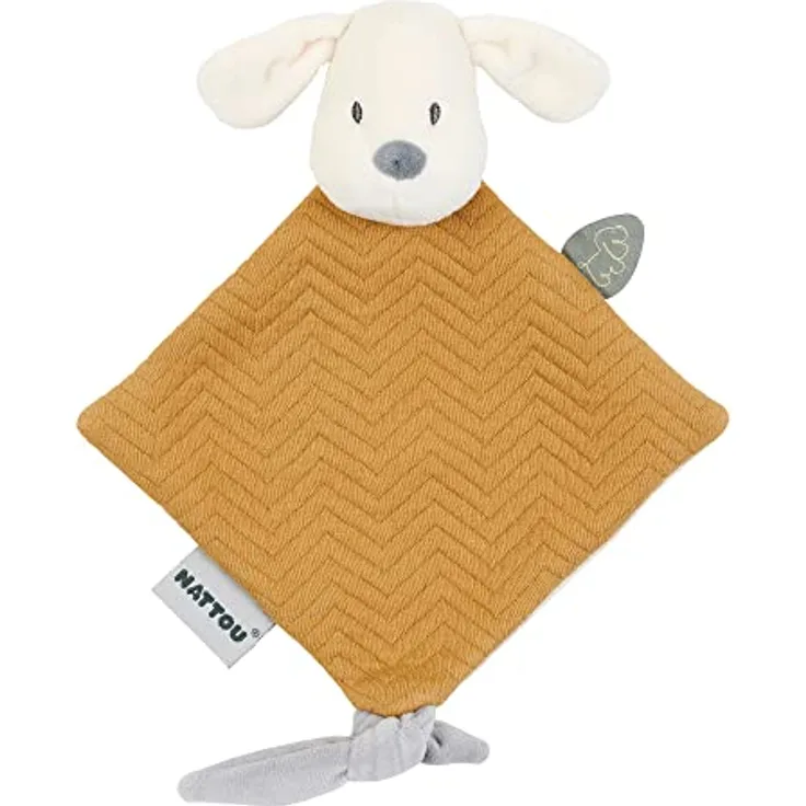 Nattou Mini-Schnuffeltuch, Hund Charlie, Wegbegleiter ab der Geburt, 28 cm, Vegan, Jacquard, Baumwolle/Polyester, Karamell