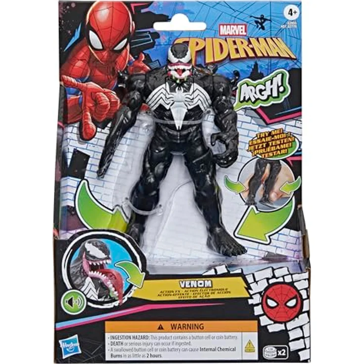 SPIDER-MAN Marvel Spider-Man Venom Figur, elektronische Action-Figur (15,2 cm) mit Soundeffekten und Action-Effekten, schwarz-weiß, für Kinder ab 4 Jahren – Bild 3