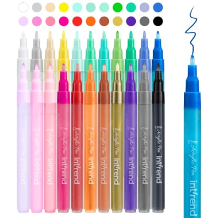 int!rend Acrylstifte Set mit 22 Farben - 0,7mm Spitze - wasserfeste Stifte - Acrylmarker zum Bemalen von u.a. Leinwand Holz Ton Steine - Acrylfarben Stifte – Bild 1