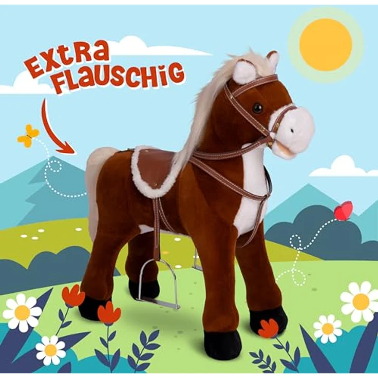 Pink Papaya Stehpferd zum draufsitzen | 60cm Spielpferd zum Reiten Max | Pferd zum Reiten für Kinder mit Sound | Sattel Pferd, Rosa – Bild 3