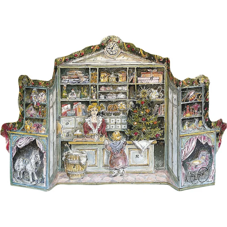 Korsch Adventskalender "Kaufladen", 3D Falt-Adventskalender mit 24 Überraschungen und Weihnachtsbaum, glitzerndes Design – Bild 1