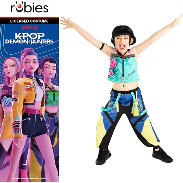 K-Pop Demon Hunters Zoey Core Look Kostüm, 122-128 cm, ärmellos mit digitalem Druck und Zubehör – Bild 5