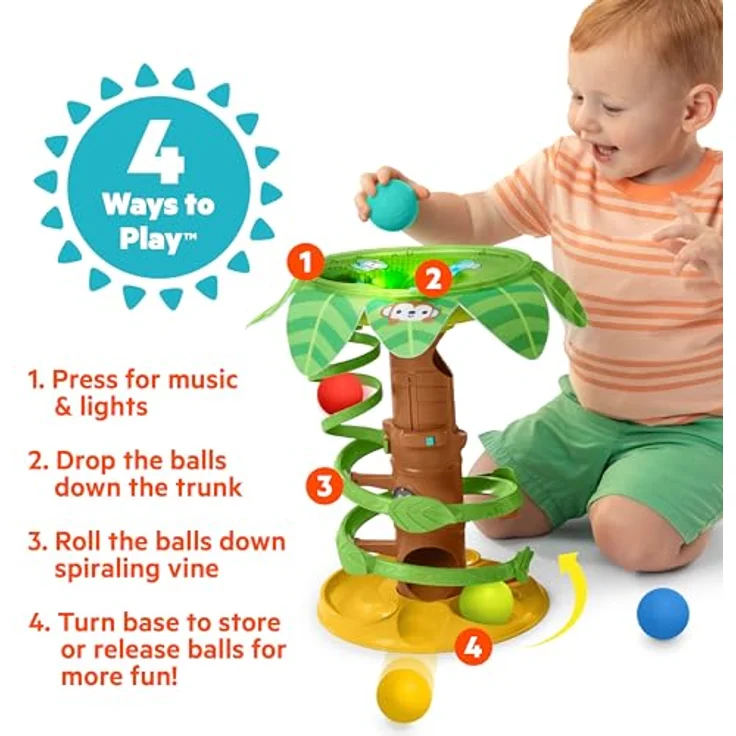 Bright Starts Tropical Twirl™ Ball Play Toy, 2-in-1 Spielturm mit 50+ Melodien und Lichtern, geeignet für Babys ab 6 Monaten – Bild 3