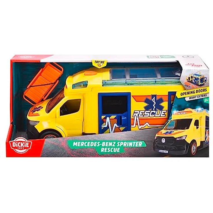 Dickie Toys - Rettungswagen Mercedes-Benz Sprinter (34,5 cm) - großes Spielzeugauto mit Sirene, Blaulicht & Krankenwagen-Zubehör zum Spielen für Kinder ab 3 Jahre – Bild 1