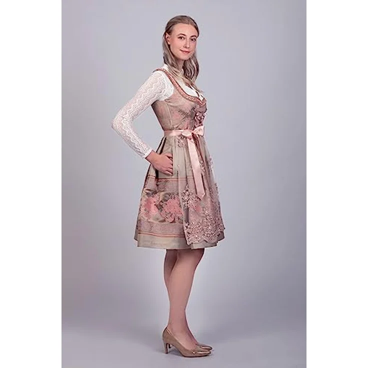 Edelnice Rosalie Dirndl, goldenes Brokatstoff mit rosé Rosenmuster, handgefertigtes Charivari – Bild 6