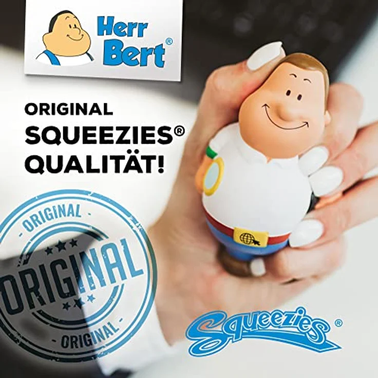 SQUEEZIES® Herr Bert® Bauarbeiter Bert - Knautschfigur zum Stressabbau - Stressball Anti-Stress Beschäftigung Stressbewältigung - Geschenk Arbeit Kollegen Mitarbeiter Kunden Freunde – Bild 2
