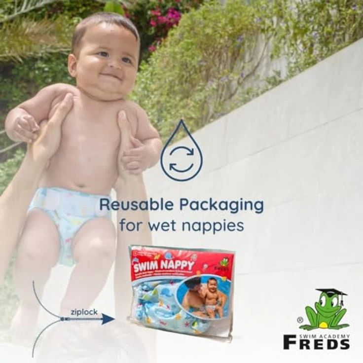 FREDS SWIM ACADEMY Wiederverwendbare Schwimmwindel - Swim Nappy mit Klettverschluss, Baby-Schwimmhose aus weichem Material, verstellbar, blau, Größe 2 – Bild 3