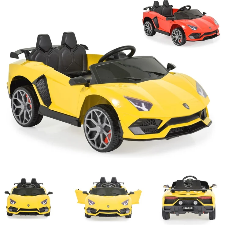 Moni Kinder Elektroauto Chiara, Musikfunktion mit MP3 und USB, Fernbedienung, zwei Motoren, Kunststoffreifen, gelb