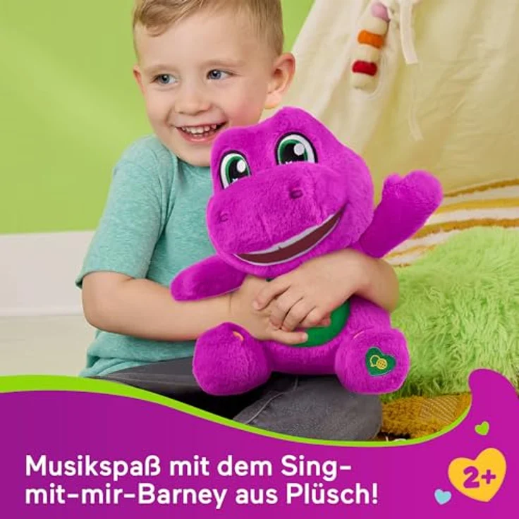 Barney – Sing-mit-mir-Barney, Plüsch 25 cm mit Geräuschen, 10 Sätze und 5 Lieder in 5 Sprachen, für Kinder ab 2 Jahren, JGT51 – Bild 3