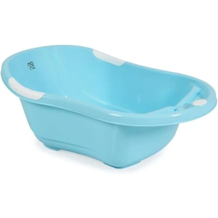 Moni Babybadewanne Lilly platzsparend mit Wasserablauf, Ablagefächer für Zubehör, blau – Bild 3