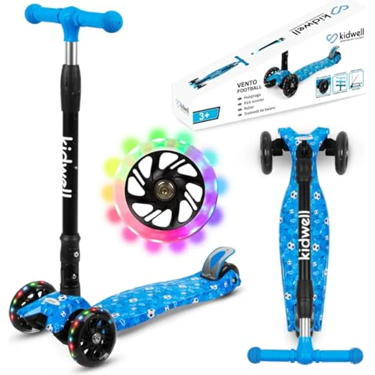 COIL Kinderroller, Dreiradscooter, Tretroller, Dreirad-Balance-Roller, Cityroller VENTO, ABEC-7-Lager, 3-stufige Lenkradverstellung, LED-Räder, Blau – Bild 1