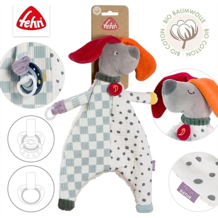 Fehn Kuscheltuch Schmusetuch Hund NATUR, aus Bio-Baumwolle mit praktischen Befestigungsring – Bild 5