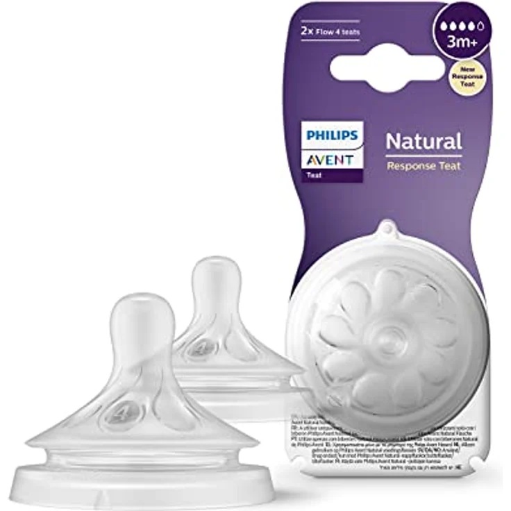 Philips Avent Natural Response Sauger – 2x Sauger für Babyflaschen mit Durchflussstärke 4, BPA-frei, für Babys ab 3 Monaten (Modell SCY964/02) – Bild 1