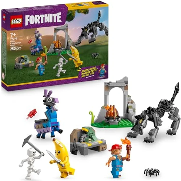 LEGO Fortnite Peely & Sparkplug’s Camp Toy 77075, inkl. Wolf & Vorratslama Figuren, Campfire und 3 Minifiguren, Geschenk für 7+ Jahre alte Jungen und Mädchen – Bild 1