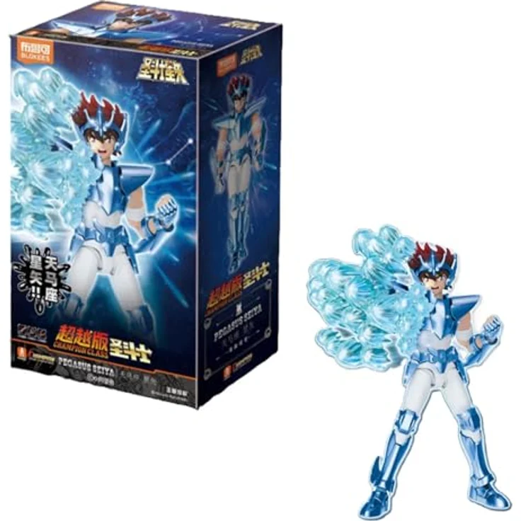 Blokees 75005, Sammelfigur Saint Seiya Champion Class 04 Pegasus Seiya, 14 cm Höhe, 40 Gelenkpunkte, austauschbare Gesichtsskulpturen und Hände, inklusive Pegasus Meteor Fist Effektteile, werkzeugfreies Zusammenbauen – Bild 2