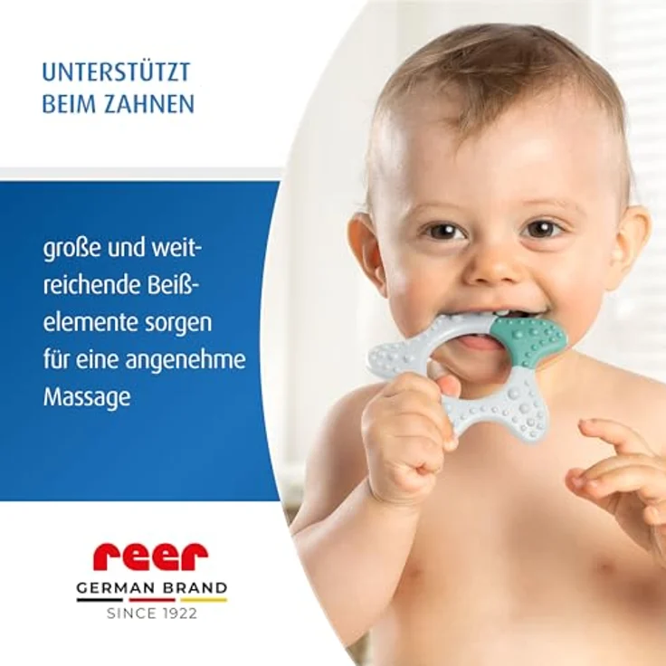 Reer Massage-Beißring Stern, Unterstützt beim Zahnen, Weiß Grün, BPA-frei, mit Tastsinnförderndem Design – Bild 2