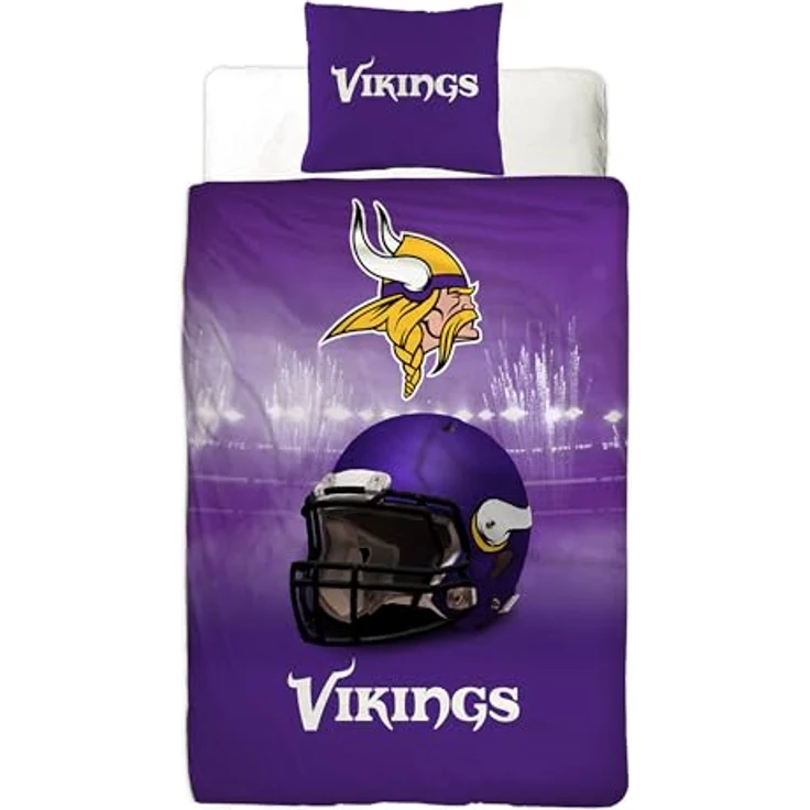 BERONAGE NFL Bettwäsche Minnesota Vikings 135 x 200 cm + 80 x 80 cm 100% Baumwolle Renforcé-Linon-Qualität Reißverschluss American Football Fan Super Bowl Viktor Viking Ragnar Wende-Bezug deutsche Größe – Bild 5