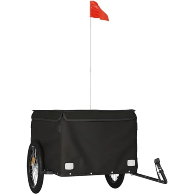 vidaXL Fahrradlastenanhänger Lastenanhänger für Fahrrad Schwarz 45 kg Eisen mit Deichsel und Sicherheitsflagge – Bild 1