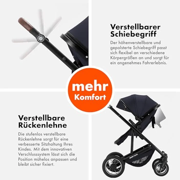 Daliya FLEXI-PRO M 2in1 Kombikinderwagen mit Liegefunktion, klappbar, höhenverstellbar, großem Einkaufskorb, blau-grau – Bild 9