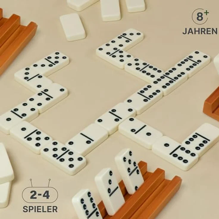 Queensell Domino-Set für Erwachsene, Doppel-6 Set mit 28 klassischen Elfenbein-Steinen und 4 stabilen Haltern, inklusive stoßfestem Reiseetui – Bild 5