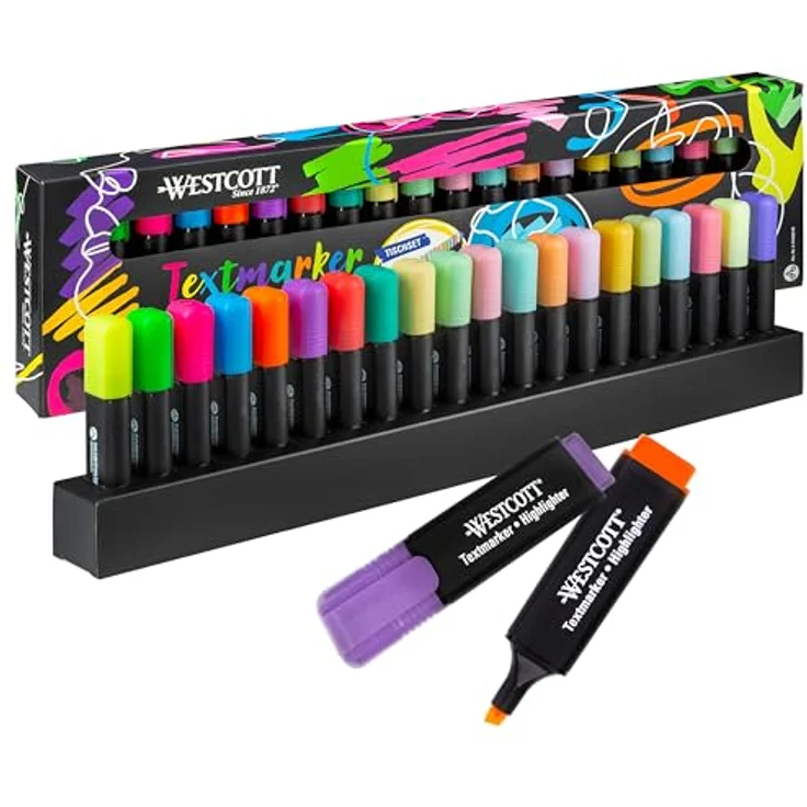 Westcott Textmarker Tischset 20 Stück in Neon und Pastell | Organisationssystem, 2-5 mm Strichstärke, Premium Tinte | E-744250 00 – Bild 1